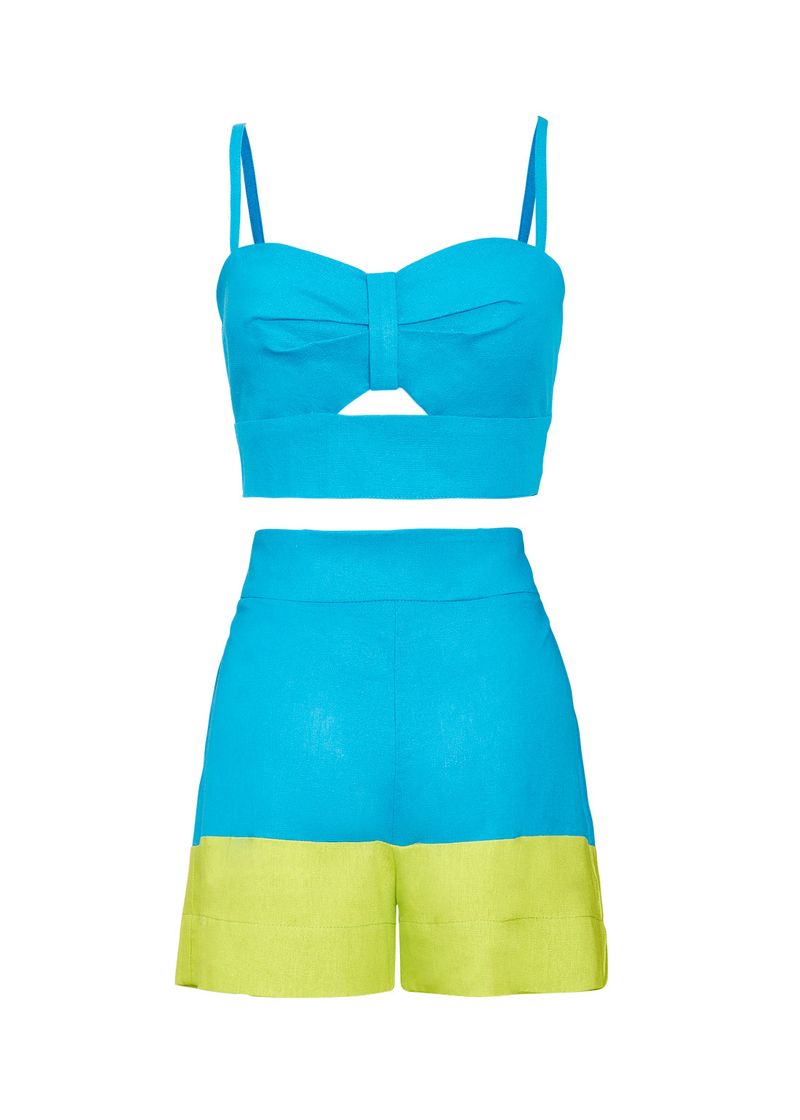 Conjunto Linho Cropped Short Bicolor - Azul - LORE