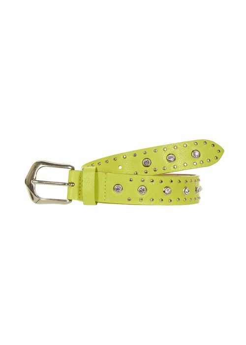 Cinto De Couro Com Tachas Crystais - Kiwi