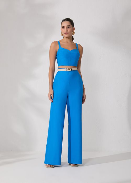Conjunto Cropped Wide Leg Sense Essencials - Real Blue