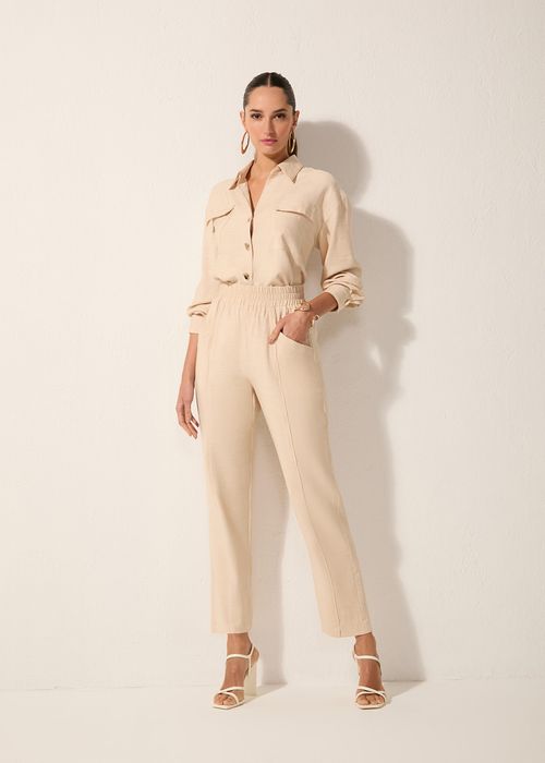 Conjunto Camisa Calça Carrot Linen Panamá - Natural