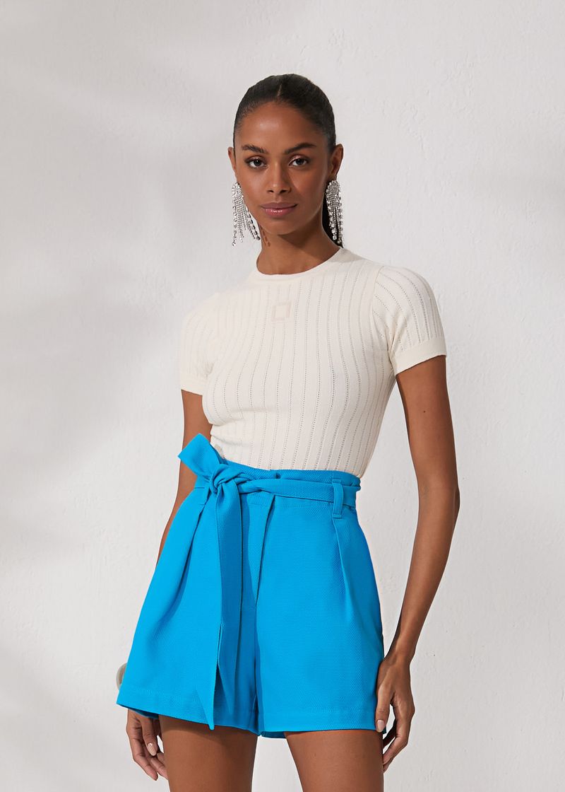 Short Alfaiataria Faixa Cotton Linen - Azul - LORE