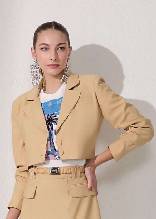 Blazer Cropped Alfaiataria Visco - Capuccino