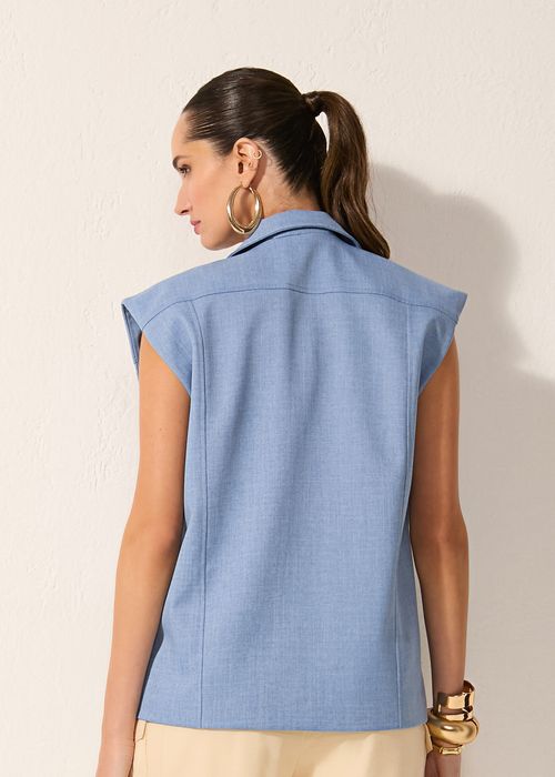 Colete Maxi Zíper Frontal Denim - Denim