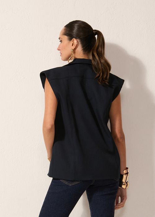 Colete Maxi Zíper Frontal Denim - Navy