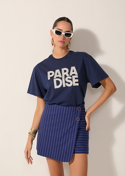Short Saia Linen Risca De Giz - Navy
