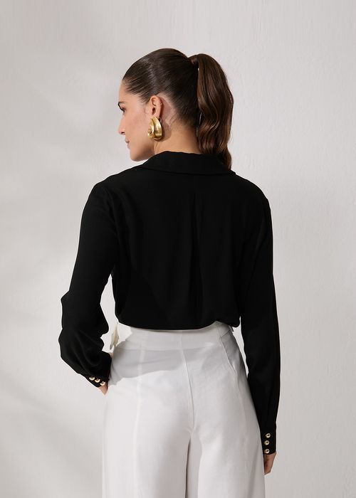 Camisa Decote V Visco Texture - Preto