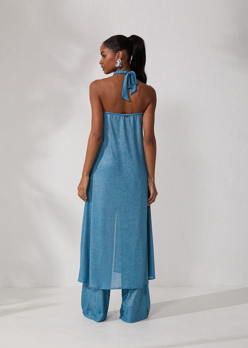 Conjunto Maxi Blusa Wide Leg Canelado Foil - Petróleo
