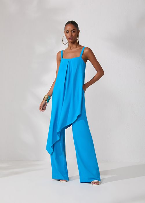 Conjunto Blusa Longa Wide Leg Visco Texture - Azul