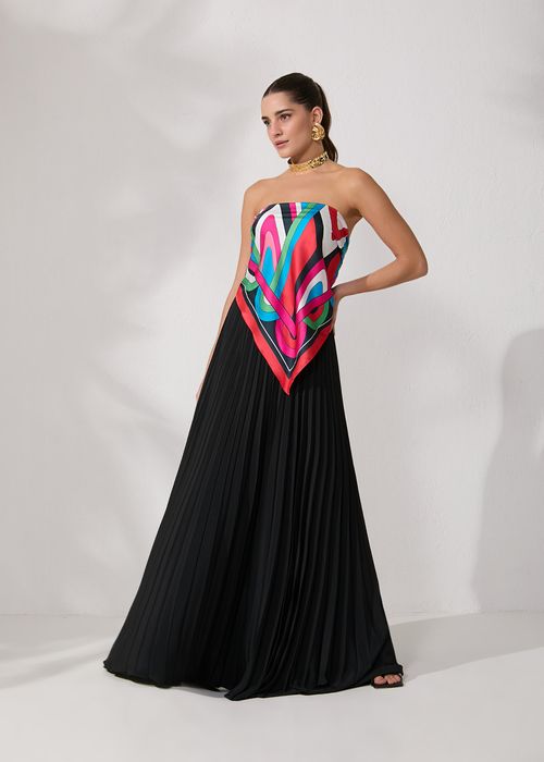 Saia Longa Crepe Plissê - Preto