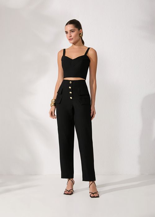 Conjunto Cropped Calça Visco Twill - Preto