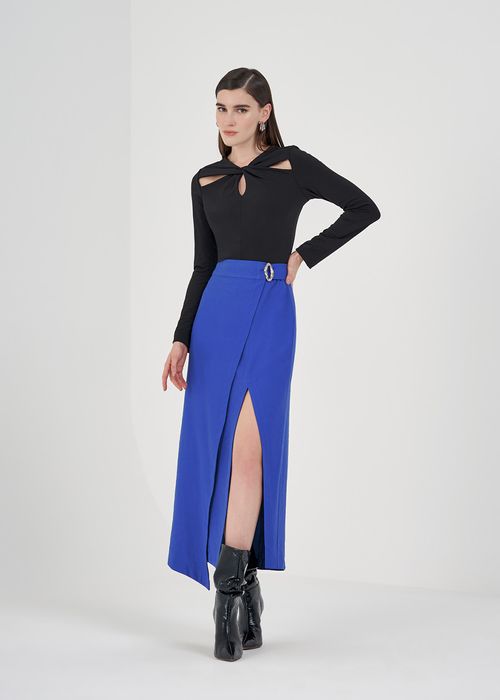 Saia Midi Trespassada Alfaiataria Trend - Roxo