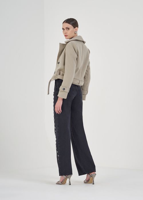 Calça Wide Leg Spikes Jeans - Black Jeans