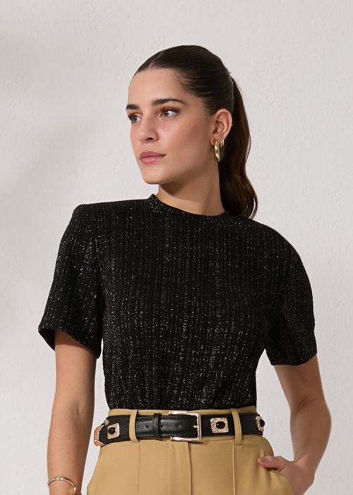 Cinto Couro Detalhe Metal - Preto