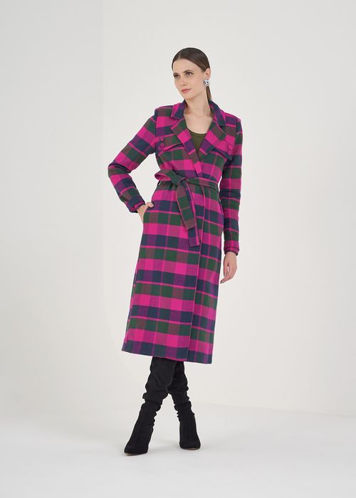Maxi Casaco Fashion Plaid - Pink