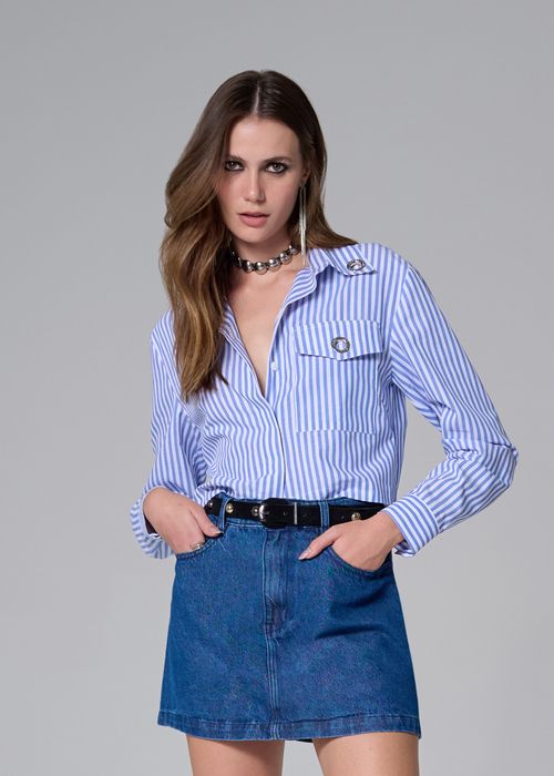 Saia Mini Jeans Duo Collor - Jeans Escuro