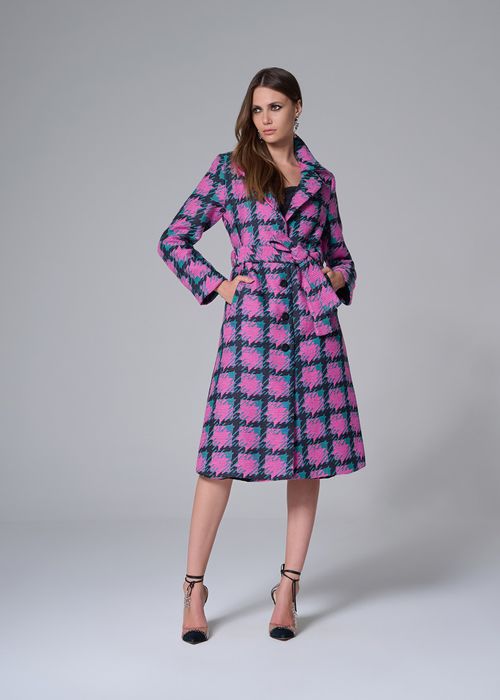 Maxi Casaco Tweed Pied Poule - Pink