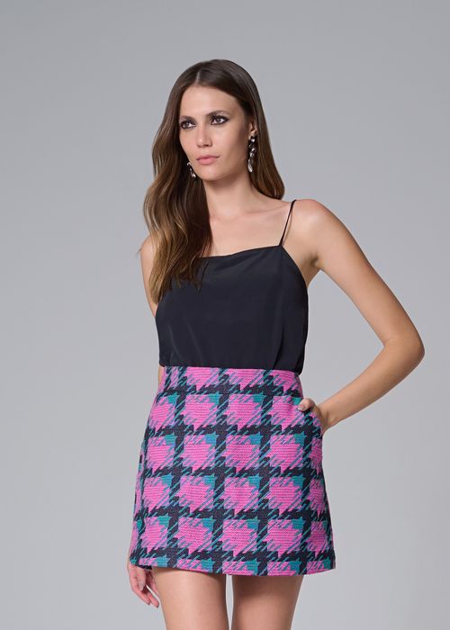 Short Saia Tweed Pied Poule - Pink