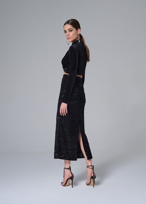 Saia Mídi Reta Velvet Shine - Preto