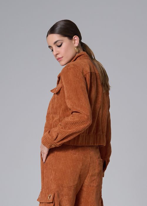Casaco Bolsos Veludo Cotelê - Doce De Leite