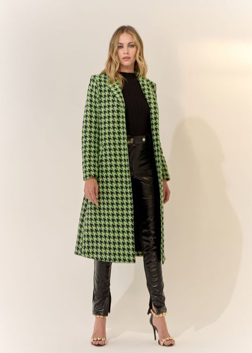 Maxi Casaco Tweed Pied Poule - Verde