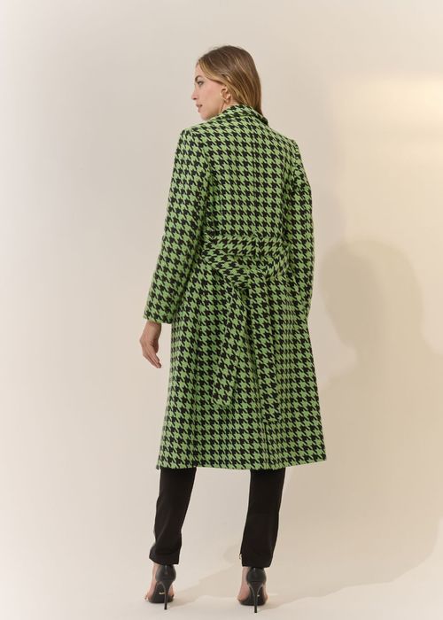 Maxi Casaco Tweed Pied Poule - Verde