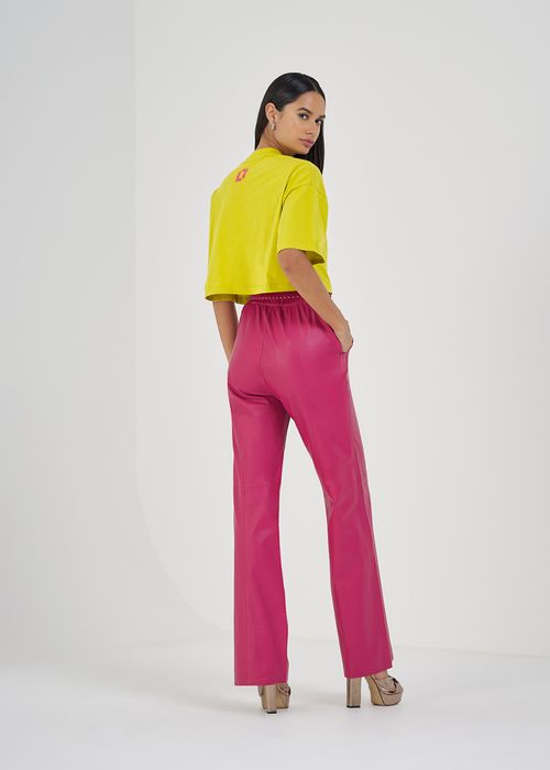 Calça Wide Leg Couro - Framboesa