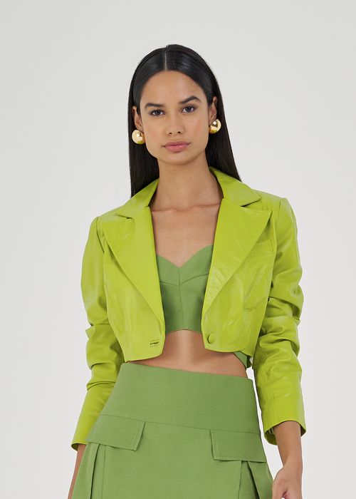 Blazer Cropped Couro - Pistache