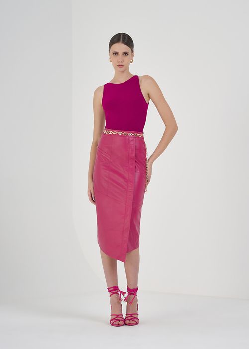 Saia Maxi Midi Couro - Framboesa