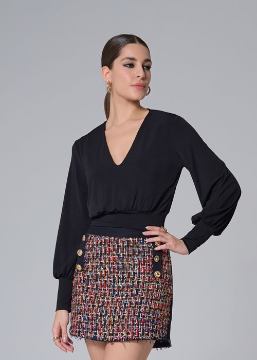 Mini Saia Tweed Black Denim - Black Jeans