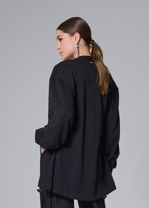 Maxi Casaco Tricot Jacquard - Preto