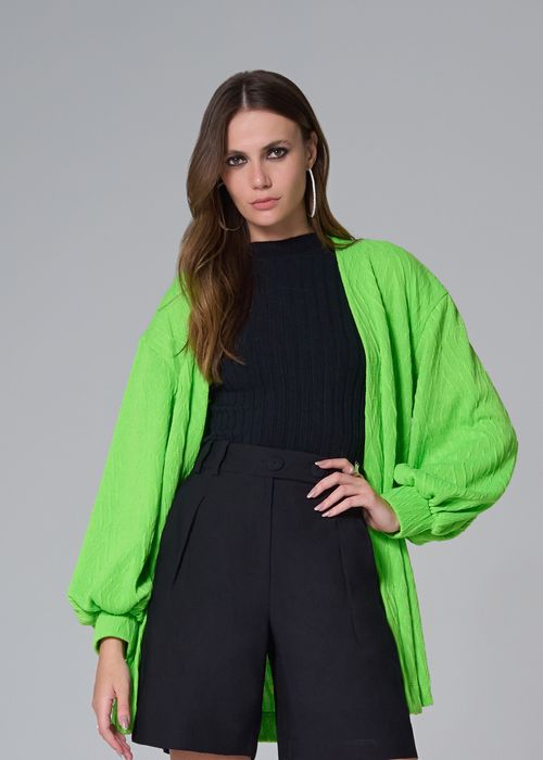 Maxi Casaco Tricot Jacquard - Verde