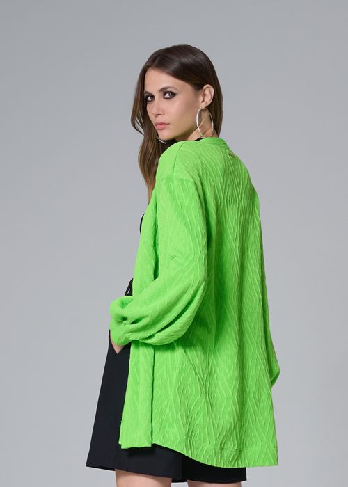 Maxi Casaco Tricot Jacquard - Verde