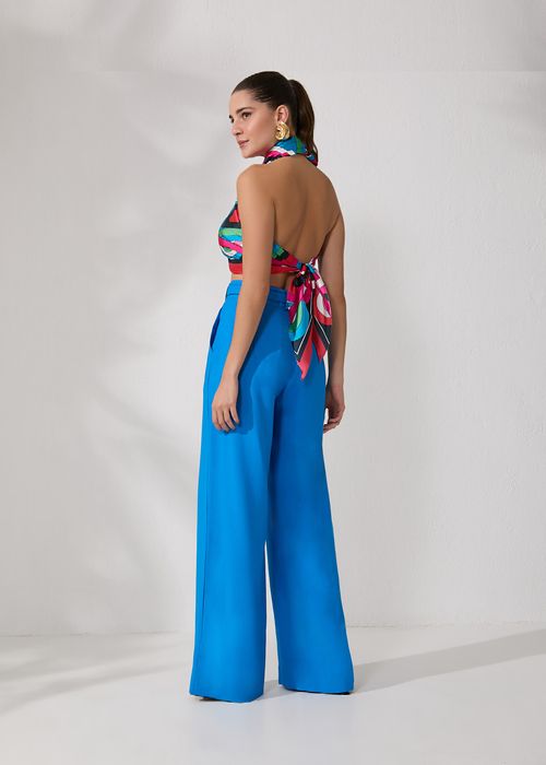 Calça Wide Leg Cinto Sense Essencials - Real Blue