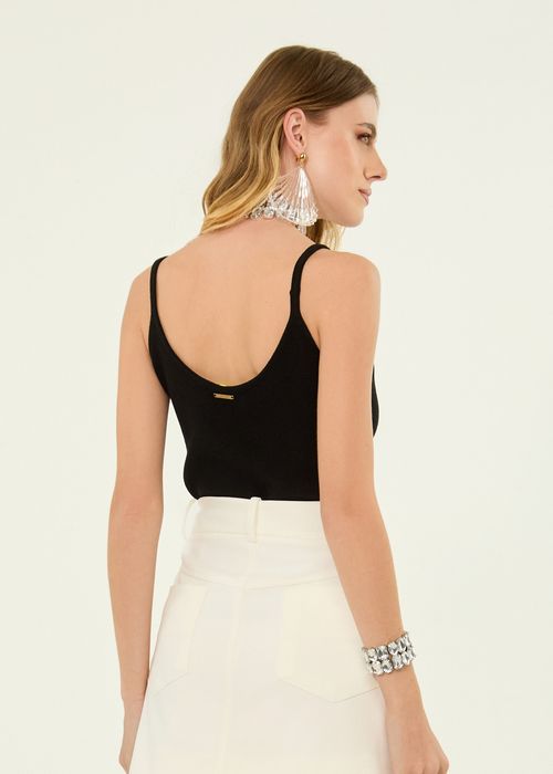 Blusa De Tricot Com Decode V Ondulado - Preto
