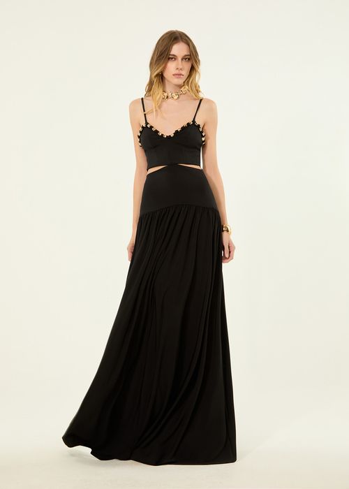 Vestido Longo Cut Out Metal Fiesta - Preto