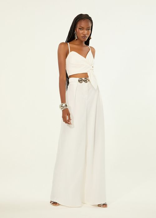 Calça Pantalona De Crepe Sublime - Off White