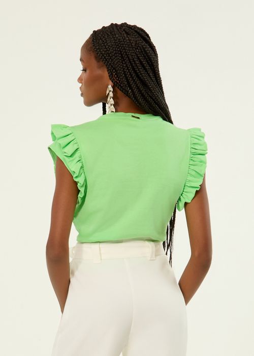T-shirt De Malha Manga Babado - Summer Green