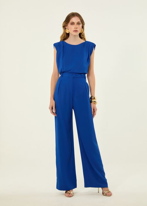 Conjunto Blusa E Calça Wide Leg Crepe Flow - Real Blue