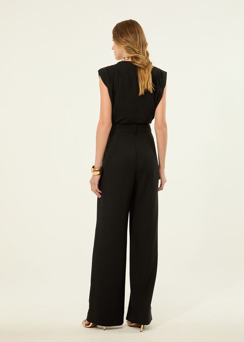 Conjunto Blusa E Calça Wide Leg Crepe Flow - Preto