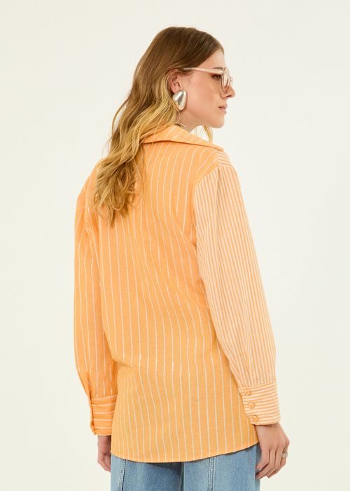 Camisa De Linho Manga Longa Com Trespasse - Candy Orange