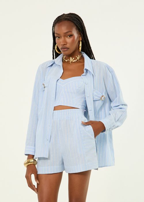 Conjunto Short E Maxi Camisa De Linho - Denim