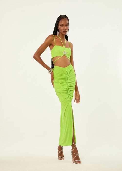 Conjunto De Malha Top E Saia Midi Season - Maca Verde