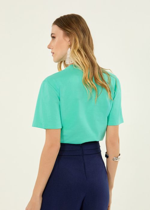 T-shirt De Algodão Estampa Yes Sea - Pool Blue