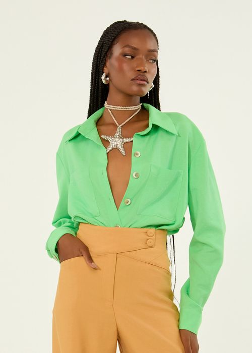Camisa De Linho Manga Longa Linen Greco - Summer Green