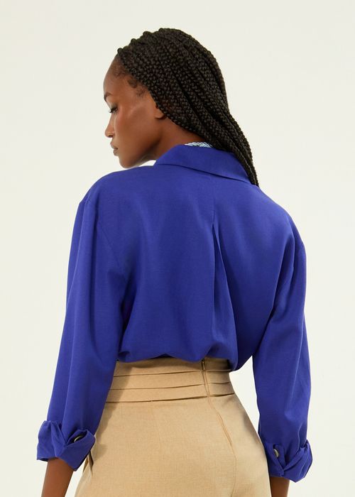Camisa De Linho Manga Longa Linen Greco - Real Blue