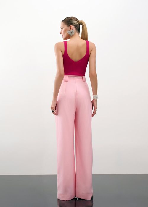 Calça Wide Leg Alfaiataria Com Cinto - Baby Pink