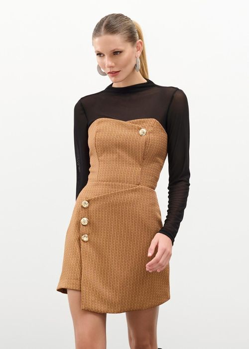 Vestido Curto Tweed Amelie - Camel