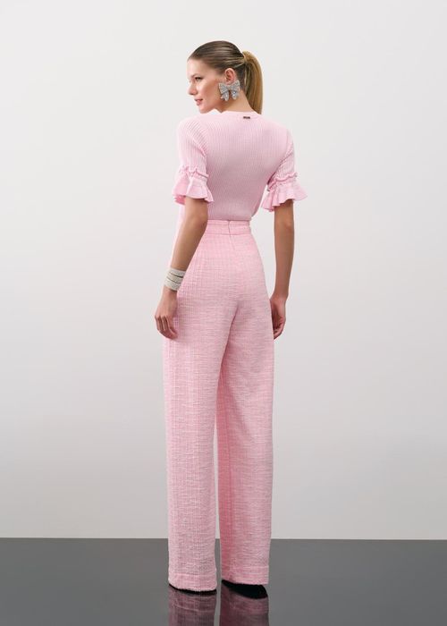 Calça Botões Tweed Chic - Baby Pink