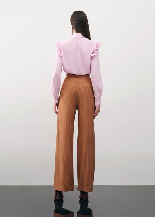 Calça Wide Leg Alfaiataria Stripe - Camel