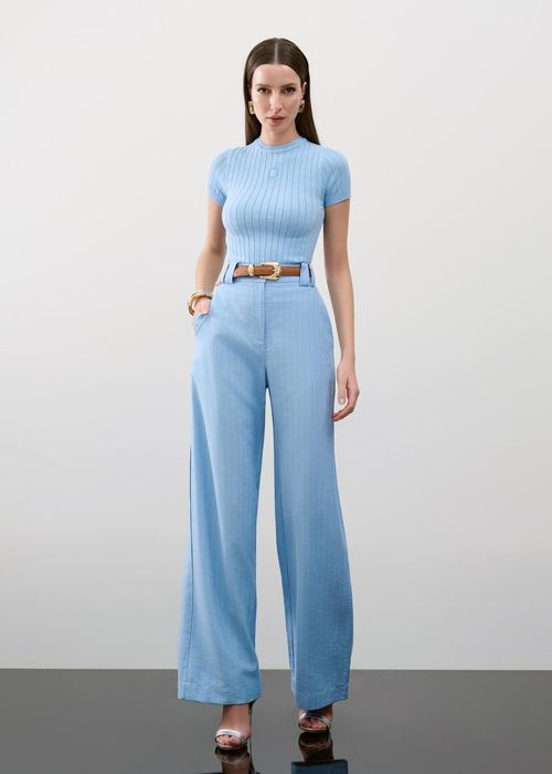 Calça Wide Leg Alfaiataria Stripe - Denim